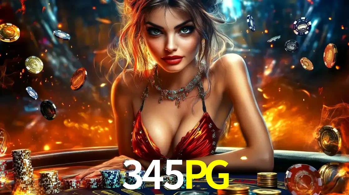 Mulher em uma mesa de cassino com pilhas de fichas e um fundo de fogo, pronta para uma rodada de altas apostas nos jogos de mesa emocionantes do cassino 345PG.